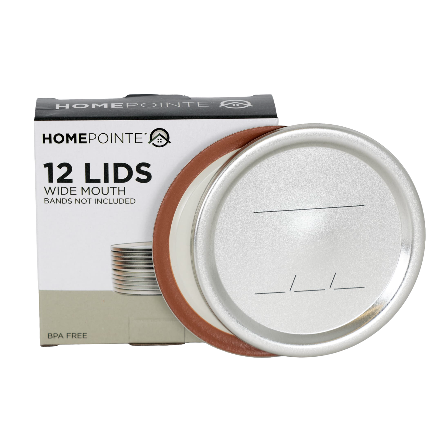Set of 12 wide-mouth canning jar lids with writing lines, BPA free, in kitchenware and home preservation tools collection