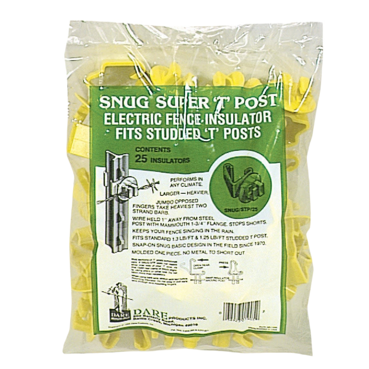 Pack of yellow polyethylene electric fence insulators designed for snug snap-on installation on studded T posts for home improvement.