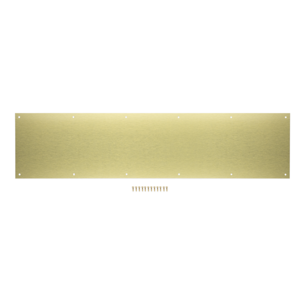 Brushed gold aluminum kickplate with mounting screws for door protection and decorative hardware under $50 tools