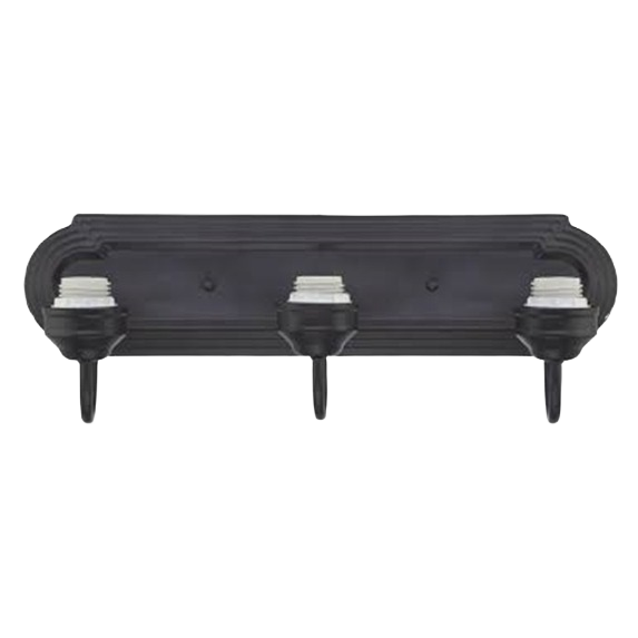 Three-light indoor wall sconce in oil rubbed bronze finish for bathroom and vanity lighting fixtures