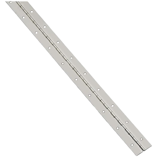 Nickel-finished steel continuous hinge with multiple screw holes for cabinets and tool chests in hardware collection under $50