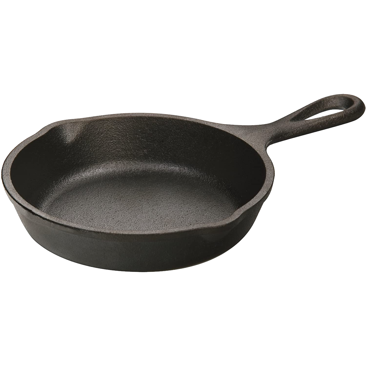 Small black cast iron skillet with handle, designed for searing and cooking in kitchenware collection