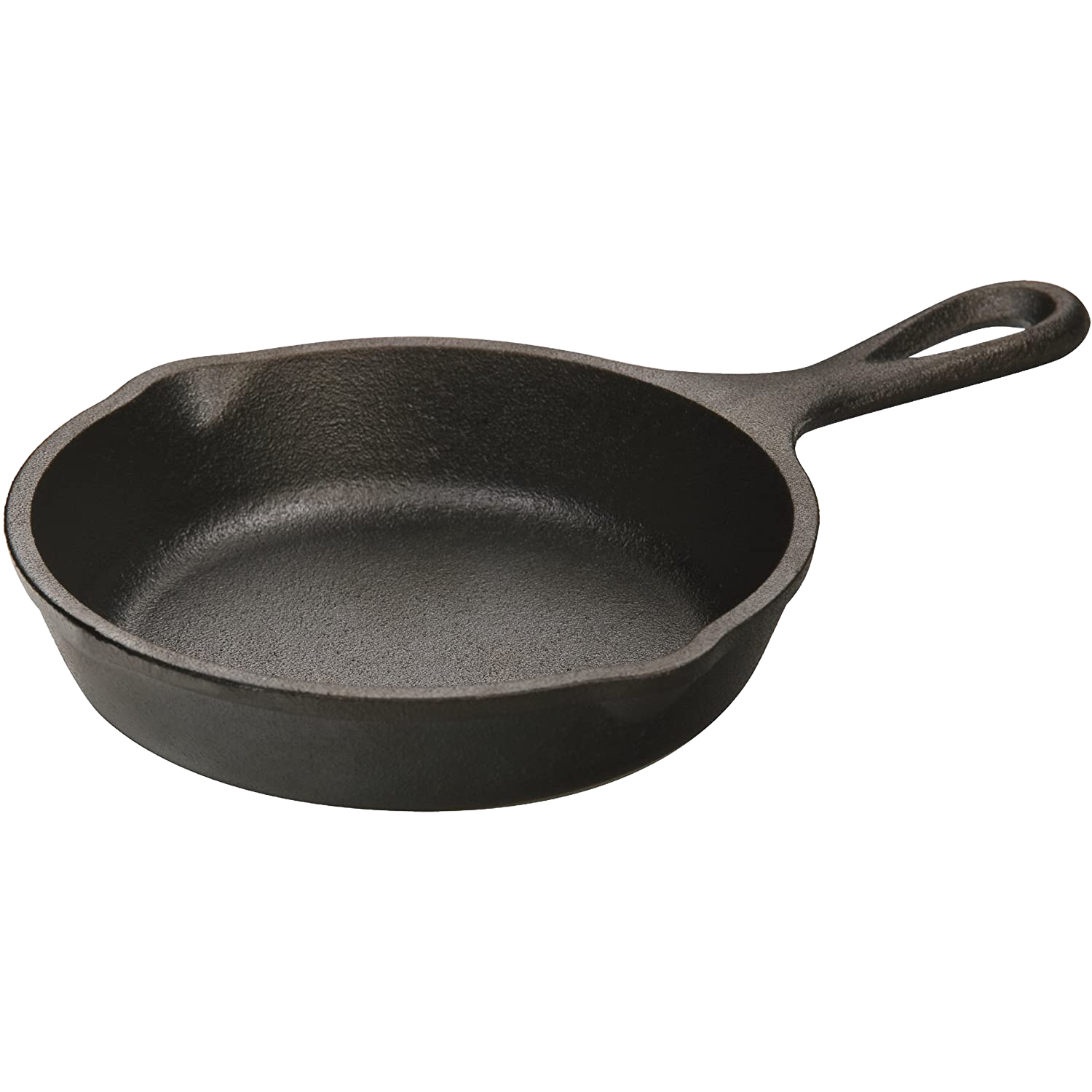 Small black cast iron skillet with handle, designed for searing and cooking in kitchenware collection