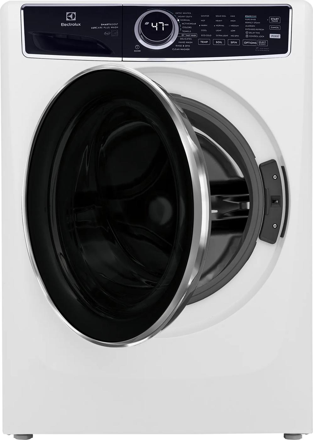 White front load washer with open door and digital display, part of front load washers and appliances collection