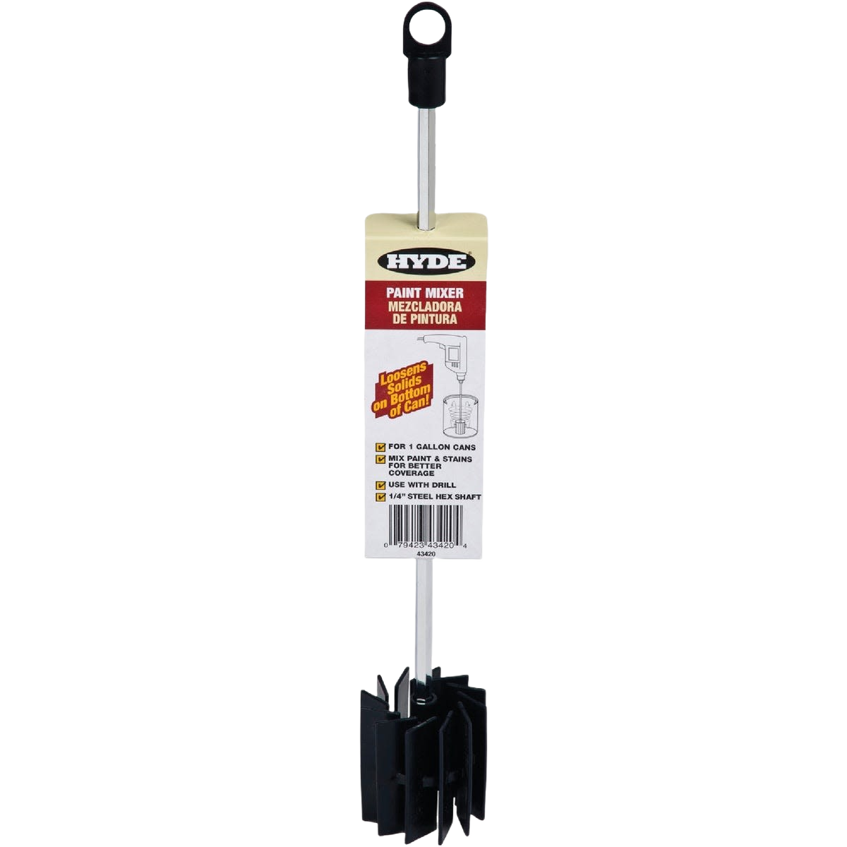 Paint mixer tool with polypropylene impellers and steel shaft for mixing paint and coatings with electric drills