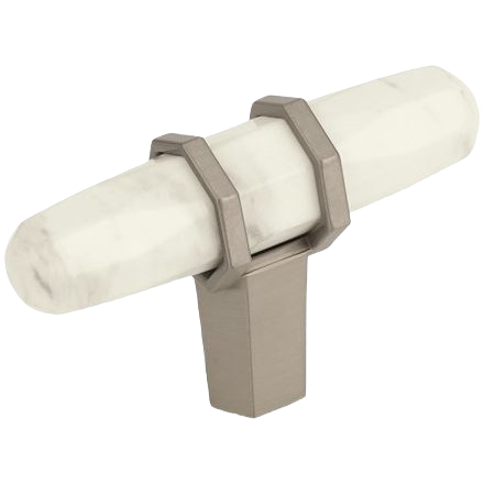 Marble white and satin nickel T-shaped cabinet knob for furniture hardware and home improvement under $50 collections