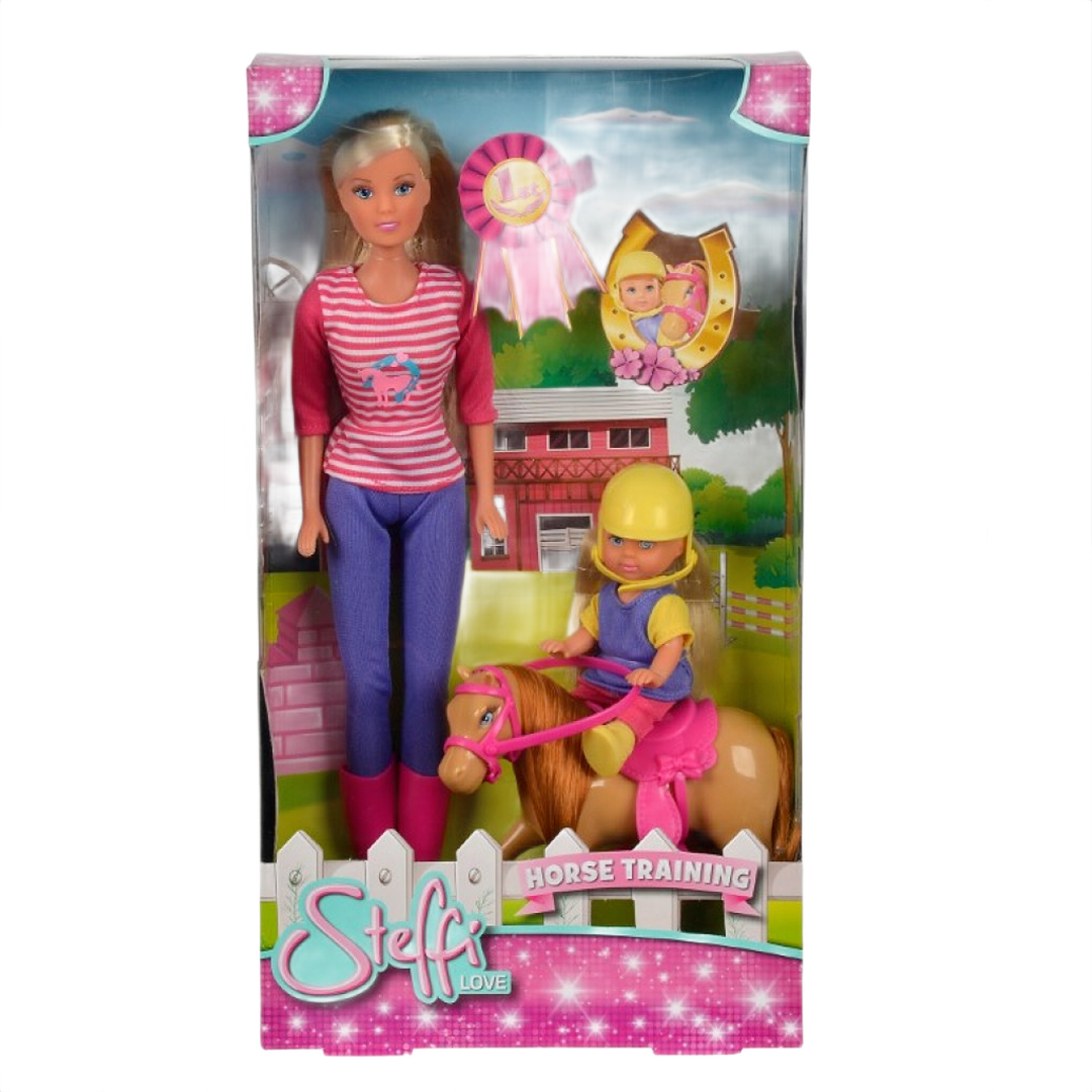 Steffi doll with pony and Evi Love doll in horse training playset for pretend play and toys collections under $50