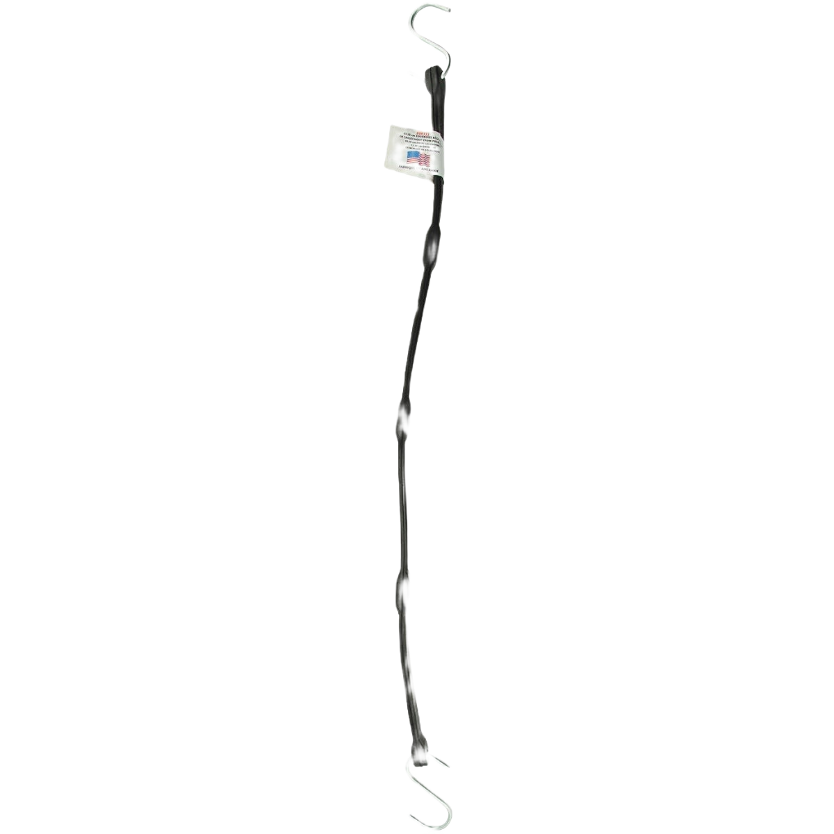 Black adjustable tarp strap with metal hooks on both ends for securing and fastening in home improvement tasks