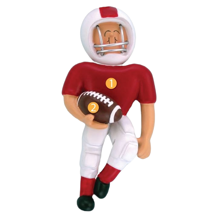 Personalized male football player ornament in red uniform holding ball for Christmas tree decoration under $50 collection