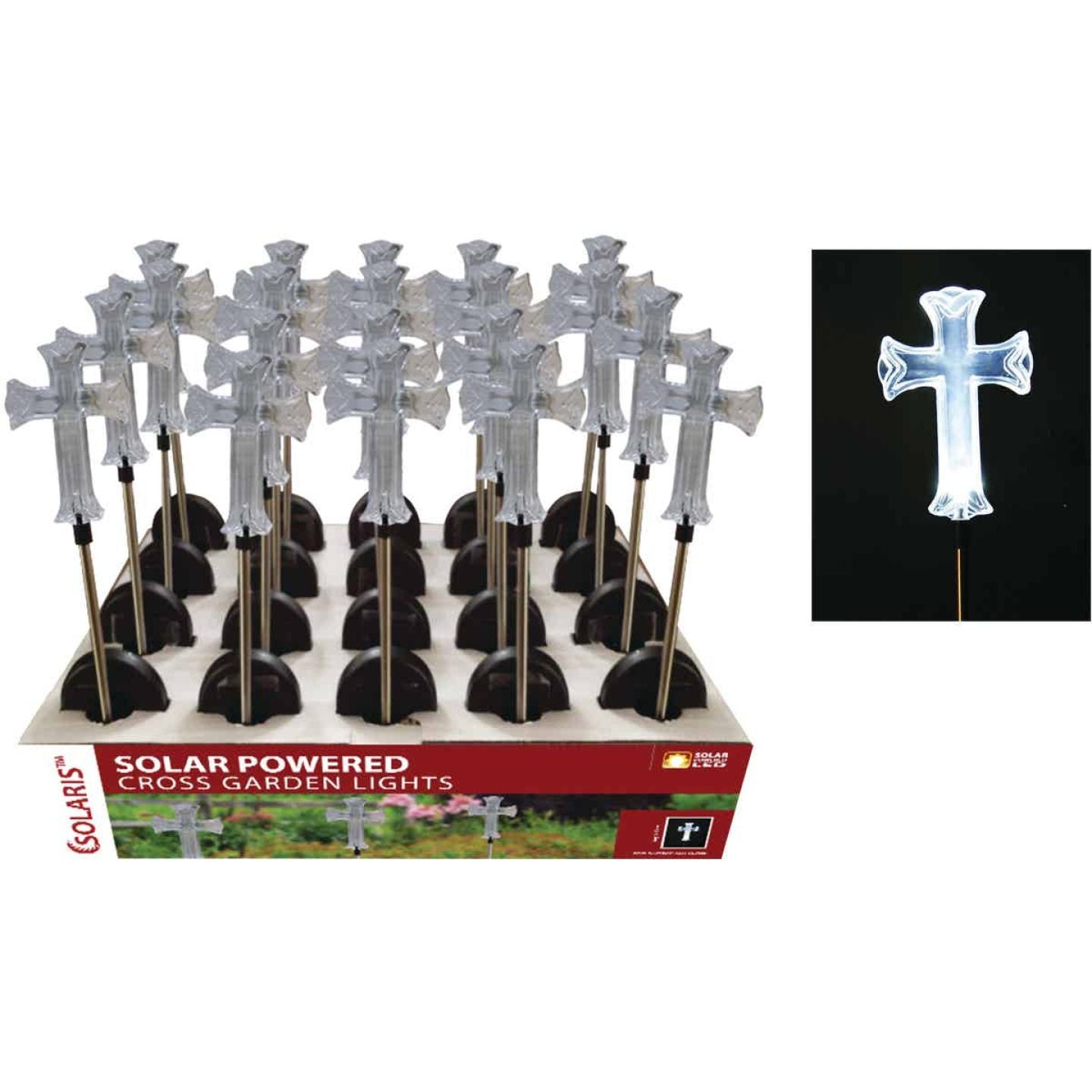 Clear acrylic cross garden stake lights with solar-powered LEDs for outdoor path and lawn lighting under $50 collections