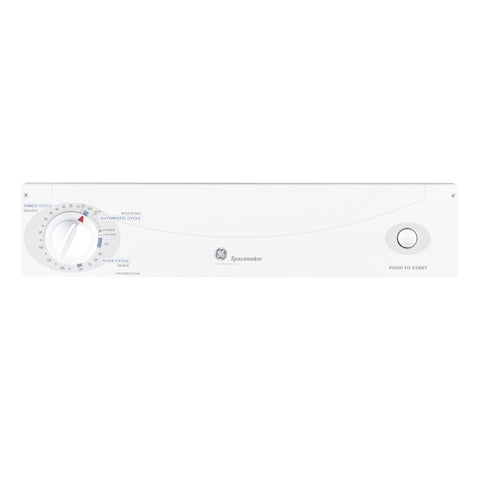 Control panel of white GE electric dryer with cycle selector knob and push start button from electric dryers collection