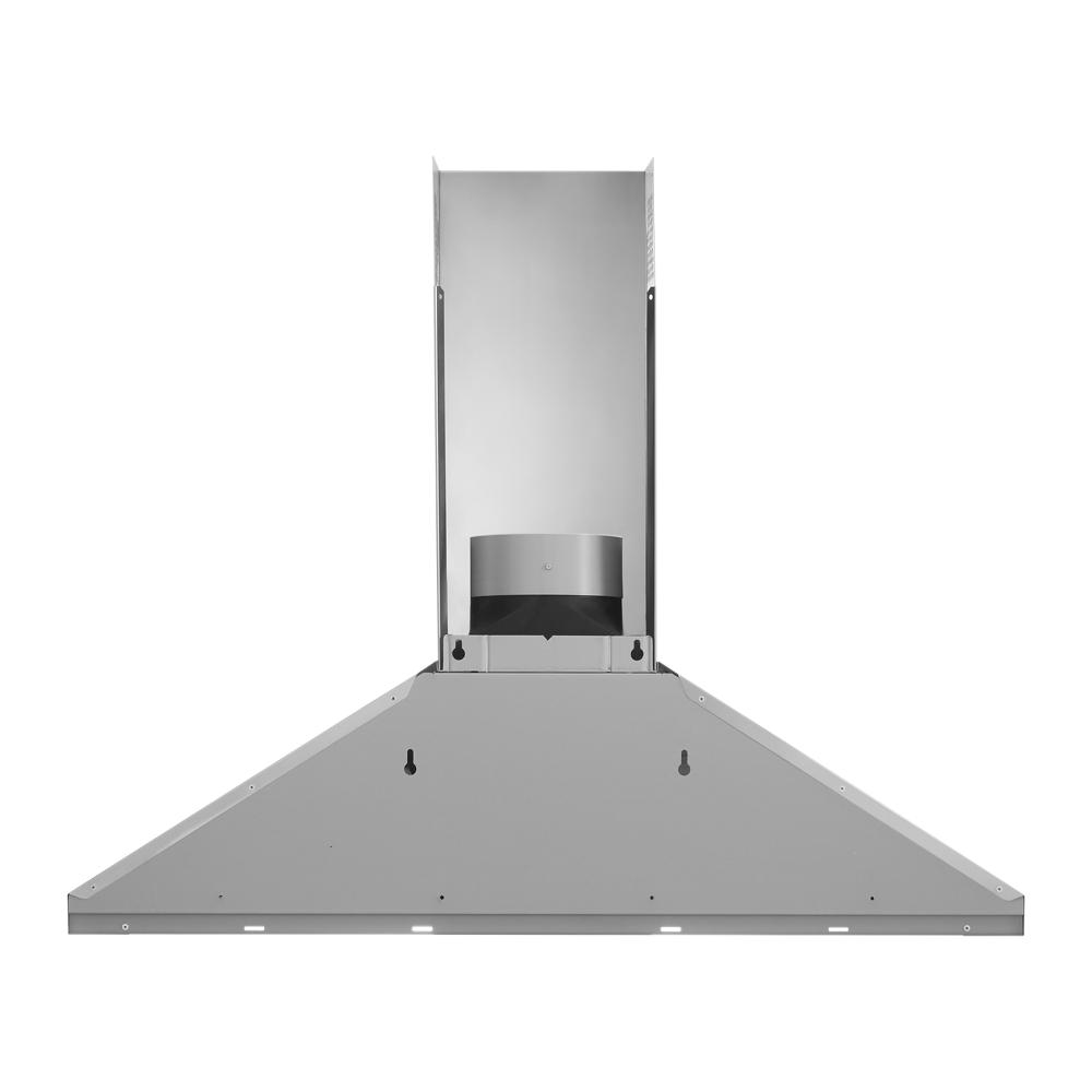 Modern stainless steel 36-inch chimney-style wall mount range hood with powerful ventilation for kitchen appliances collection