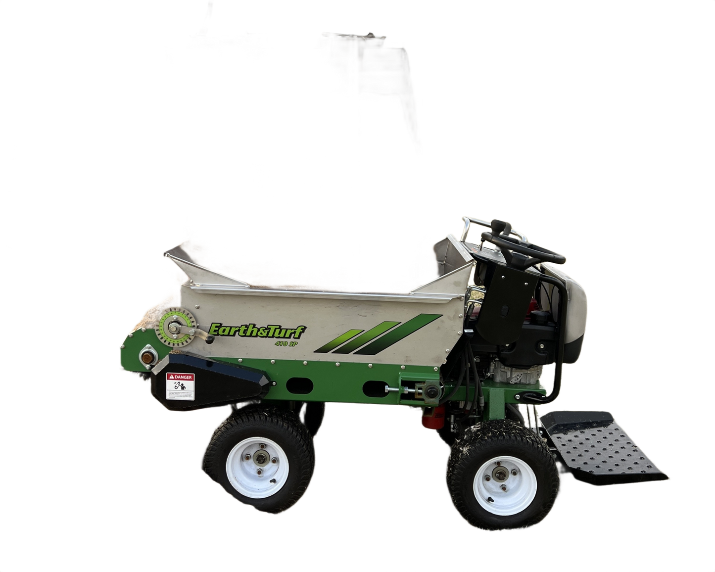 Green and stainless steel landscaping top spreader dumping soil with four-wheel drive for All Products collection