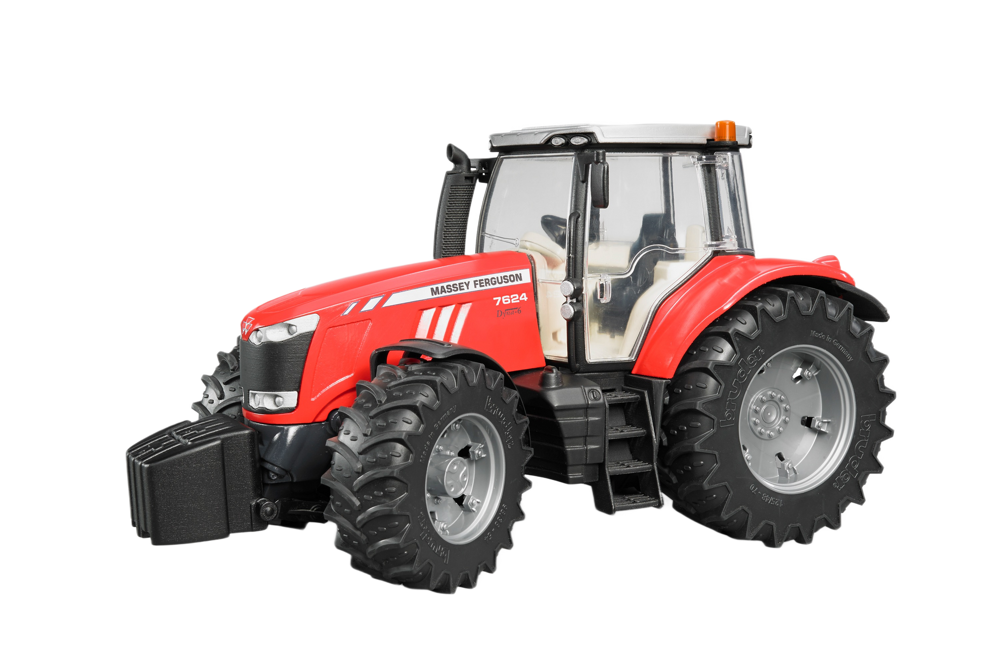 Red Massey Ferguson 7624 toy tractor model with detailed tires and cabin in Bruder Toys and Vehicles collection