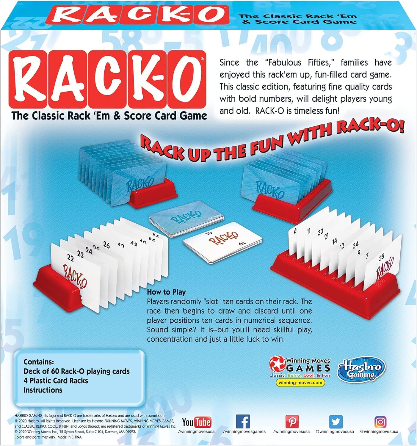 Rack-O card game box with plastic red card racks and numbered cards in Toys & Games and Board Games collections