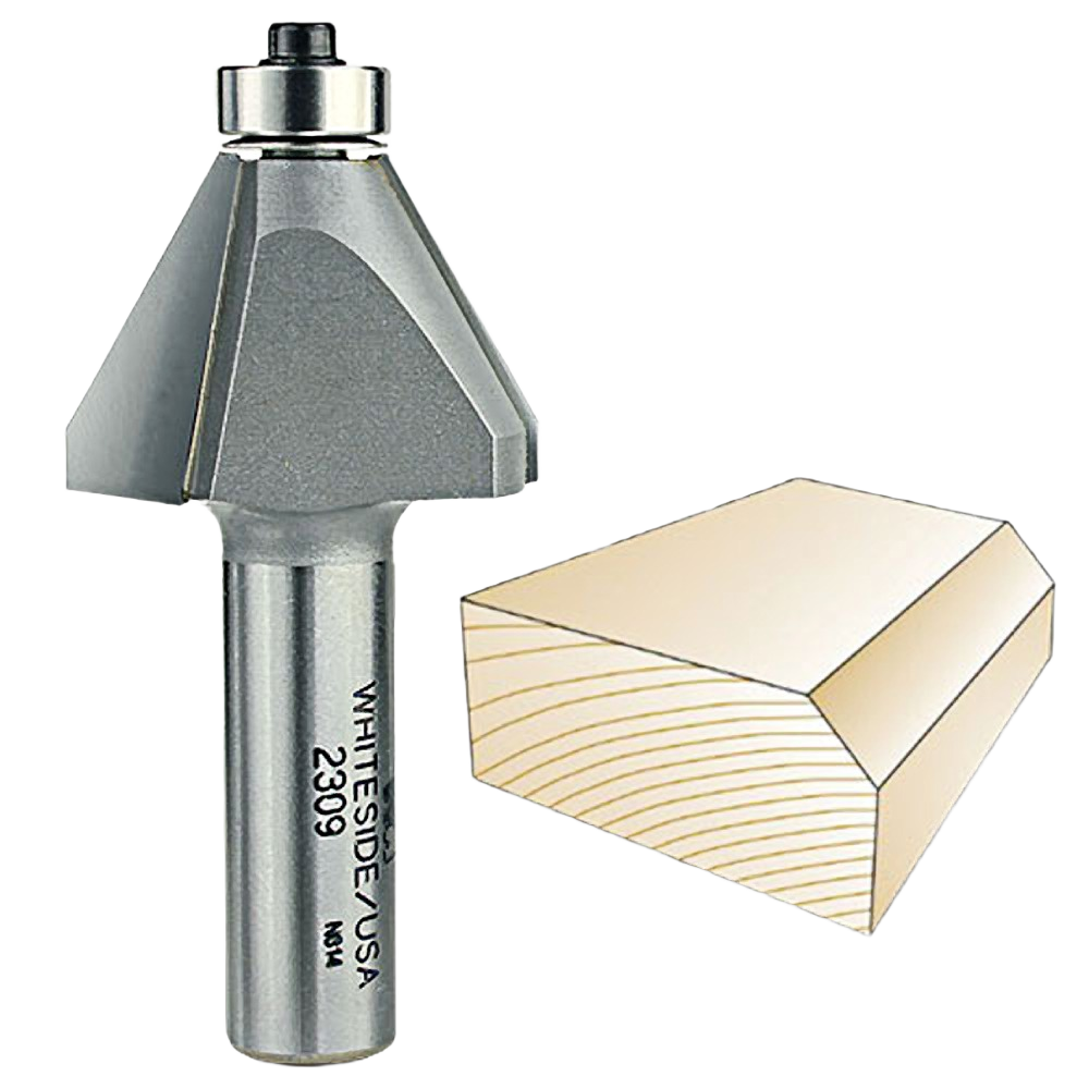 Router bevel bit for woodworking edge trimming and molding shaping, part of Whiteside Machine tool accessories collection
