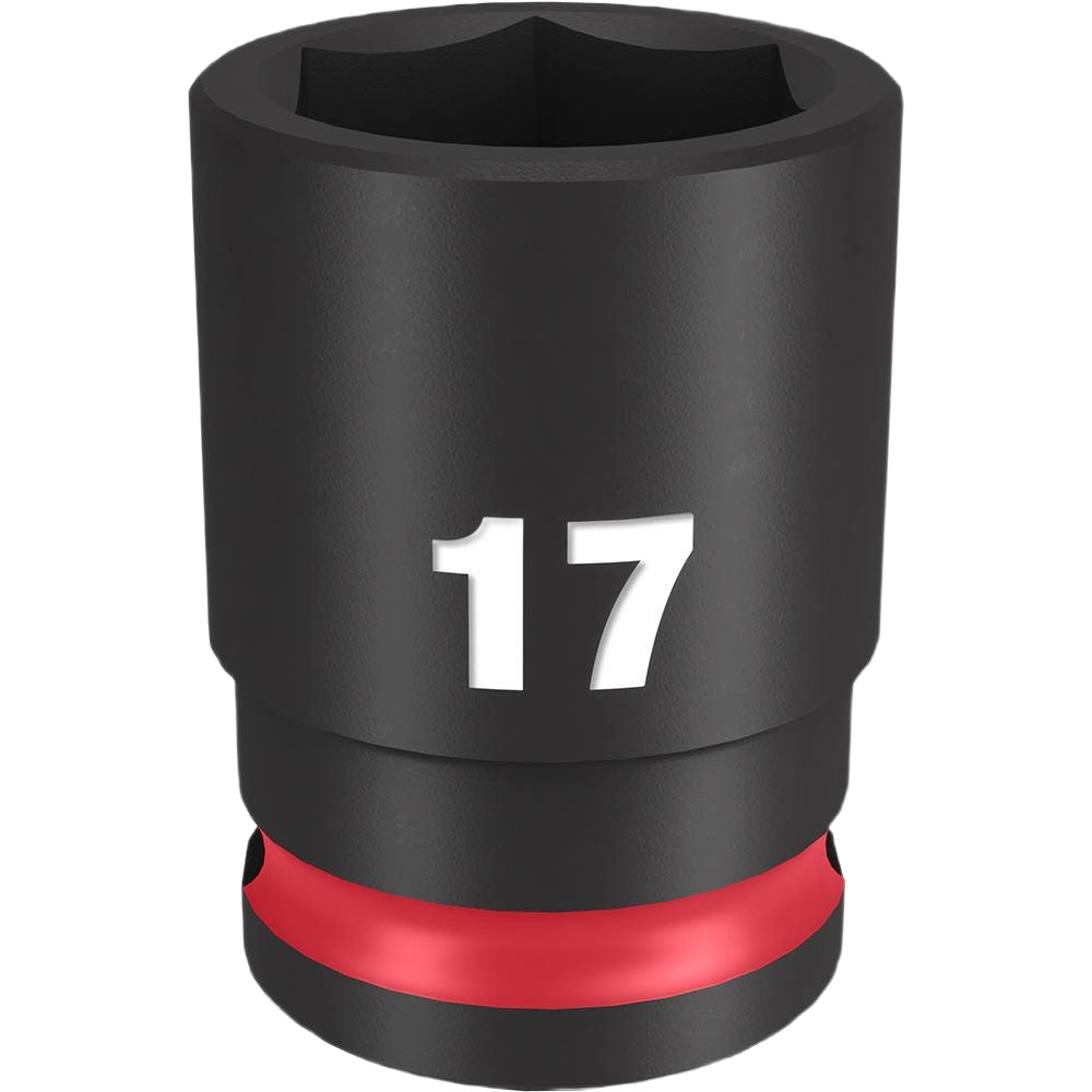 Black 17-mm impact socket with red ring, forged steel construction for heavy-duty hand tool use in home improvement tasks