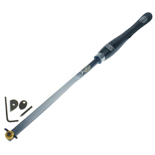 Cryogenically treated woodturning hollowing tool with black handle and interchangeable tips for woodworking projects