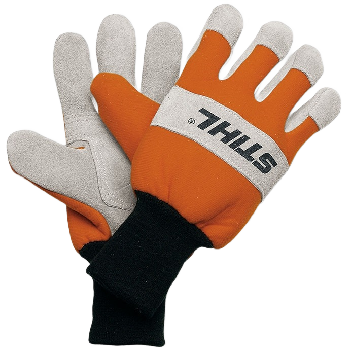 Durable work gloves with high-visibility orange knit backs and reinforced beige palms for safety and heavy-duty tasks