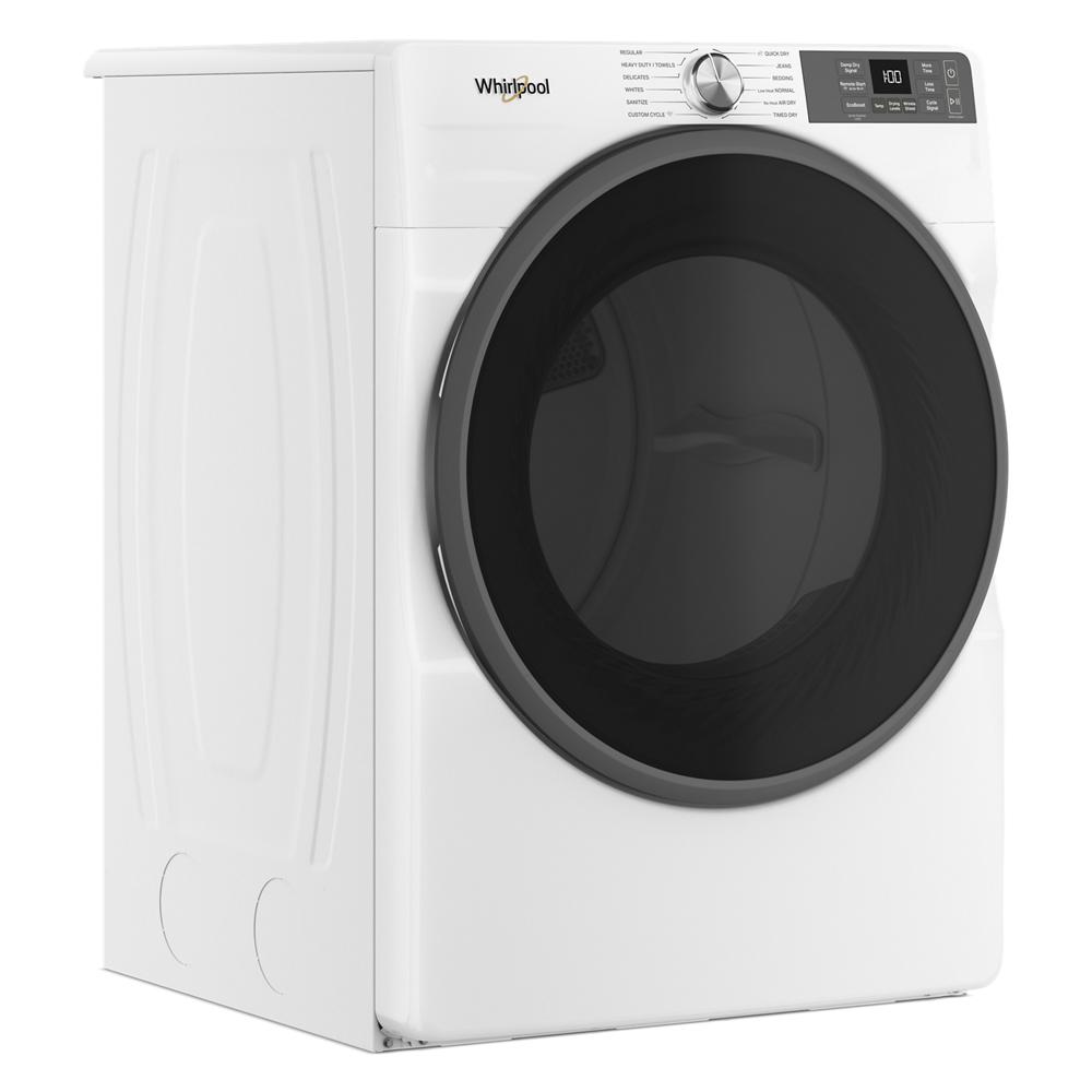 White smart front load gas dryer with digital controls and large dark circular door from Dryers and Appliances collections