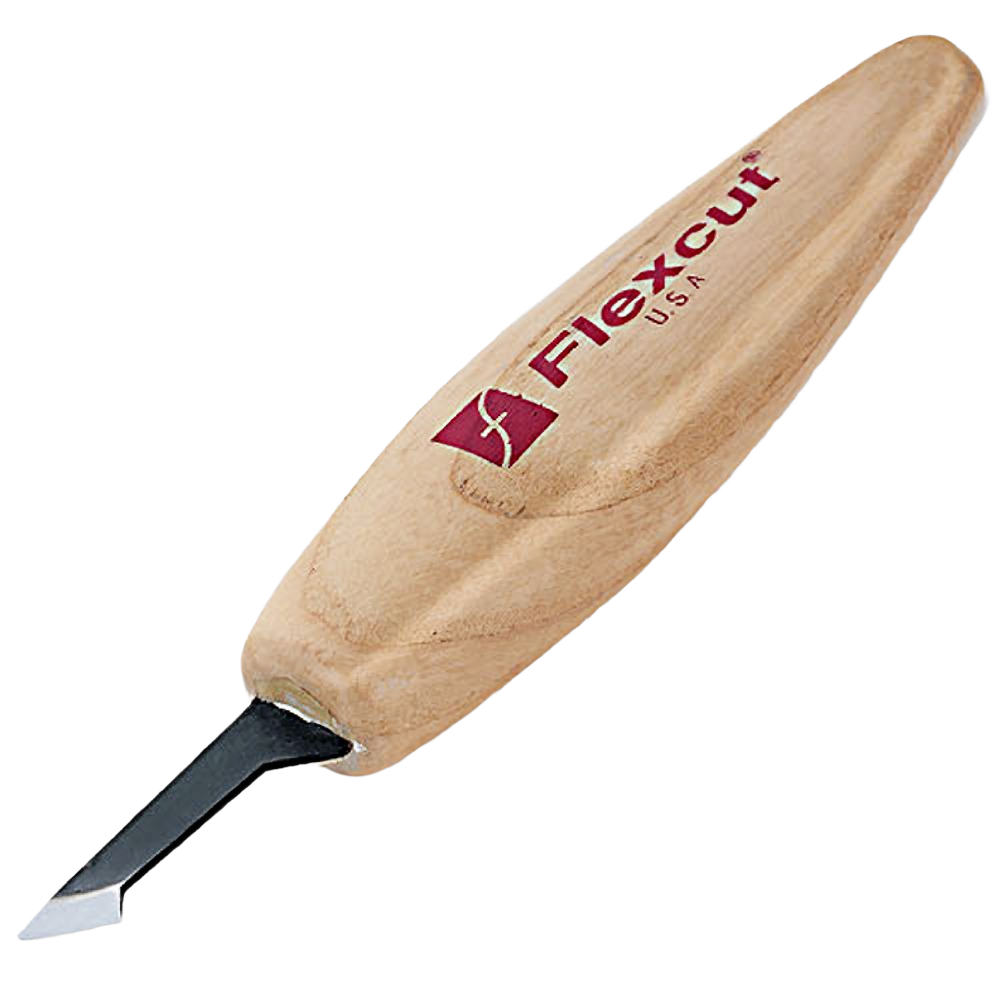 Wood-handled detail carving knife with sharp angled blade for precision woodworking and home improvement tasks