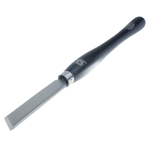 Woodturning oval skew chisel with black ergonomic handle for woodworking tools and home improvement projects