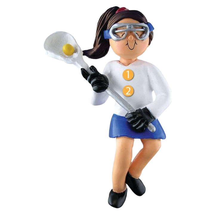 Personalized female lacrosse player ornament with goggles and stick for Christmas tree decorations under $50 collection