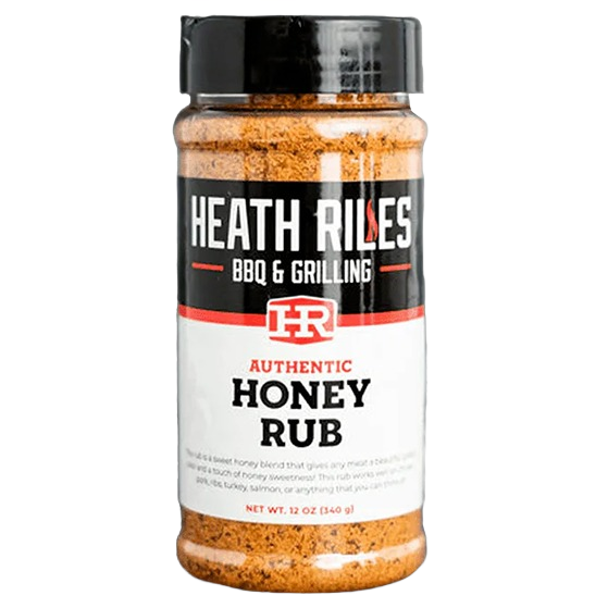 Bottle of Heath Riles BBQ honey rub seasoning for grilling and enhancing flavors in cooking tasks
