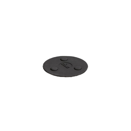 Small black silicone magnetic trivet with three raised magnets for secure cast iron cookware placement in kitchenware collections.