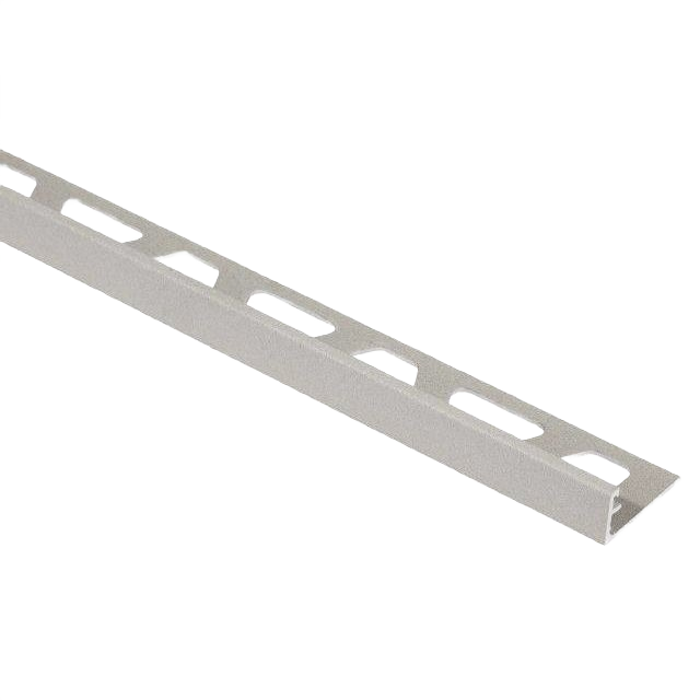 Greige finishing and edge trim profile for tile flooring to protect outside corners in home improvement projects