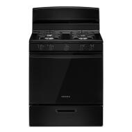 Black freestanding gas range with four sealed burners and easy-clean glass door from Ranges and Gas Ranges collections