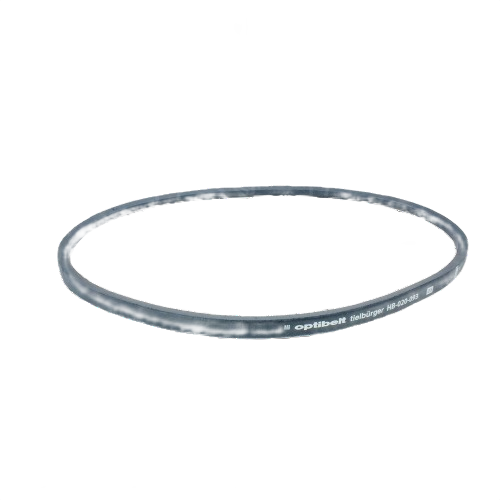 Compact black V-belt with white branding for mechanical power transmission in tools and home improvement equipment