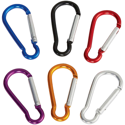 Set of six assorted colored metal C-clips with spring-loaded gates for versatile fastening in home improvement tasks