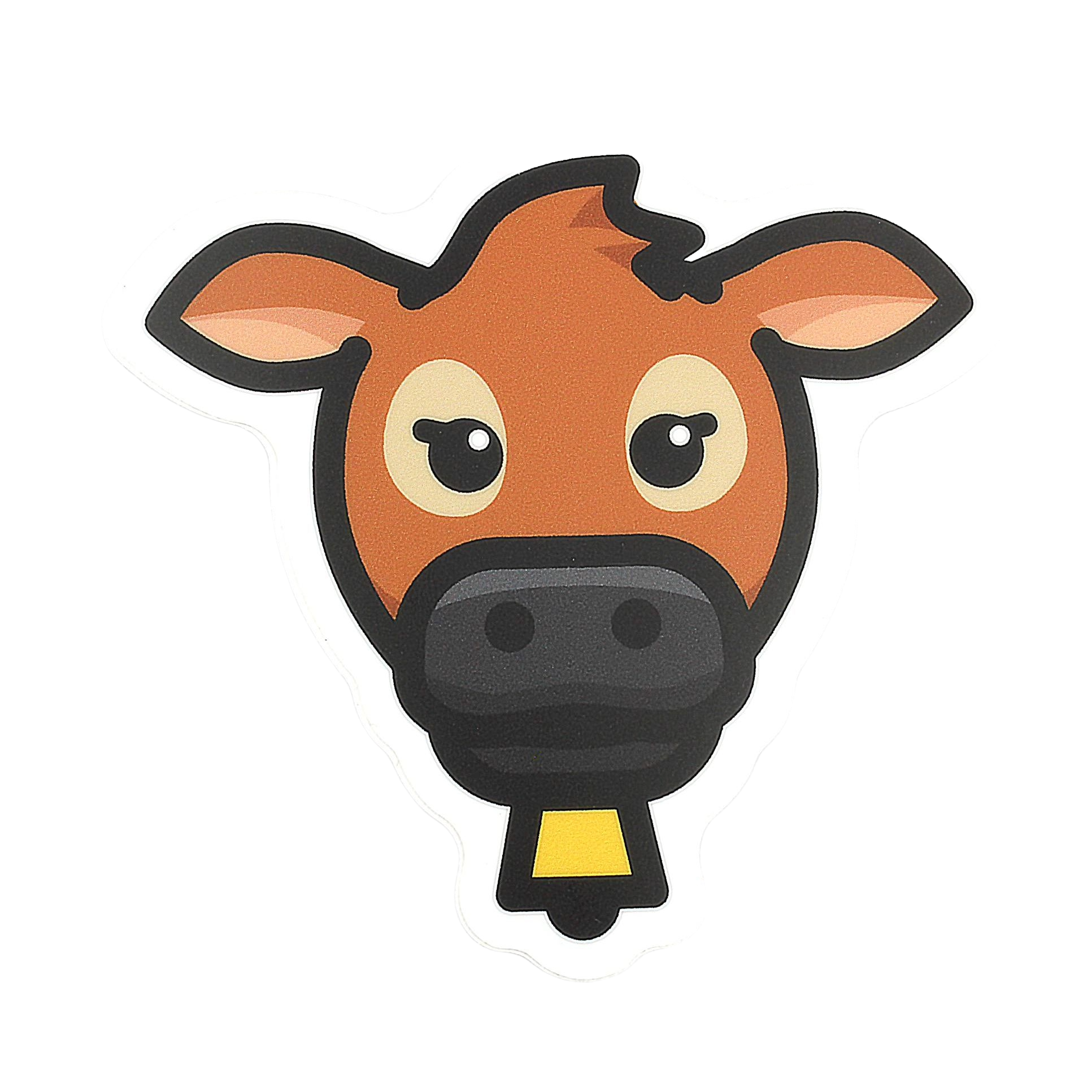Cartoon cow face sticker with gold bell, suitable for kitchenware, storage, and dorm organization collections under $25.