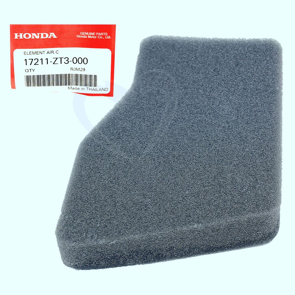 Gray foam air filter element with Honda part label for engine maintenance in parts and lubricants collection