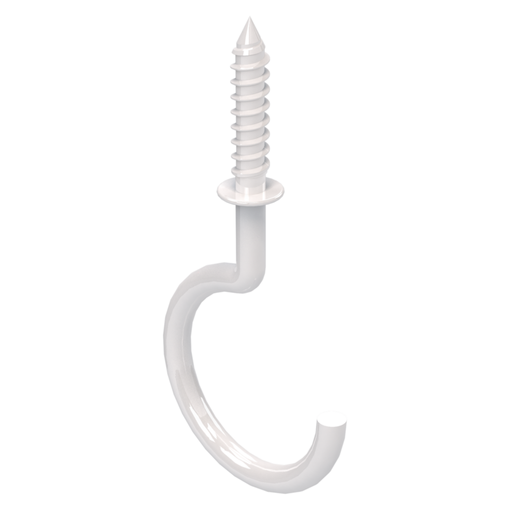 White vinyl-coated screw-in ceiling hook for hanging objects in Hardware and Fasteners collection under $50 range