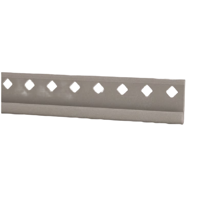 Nickel-finished adjustable hanging rail with diamond-shaped mounting holes for durable storage and organization projects