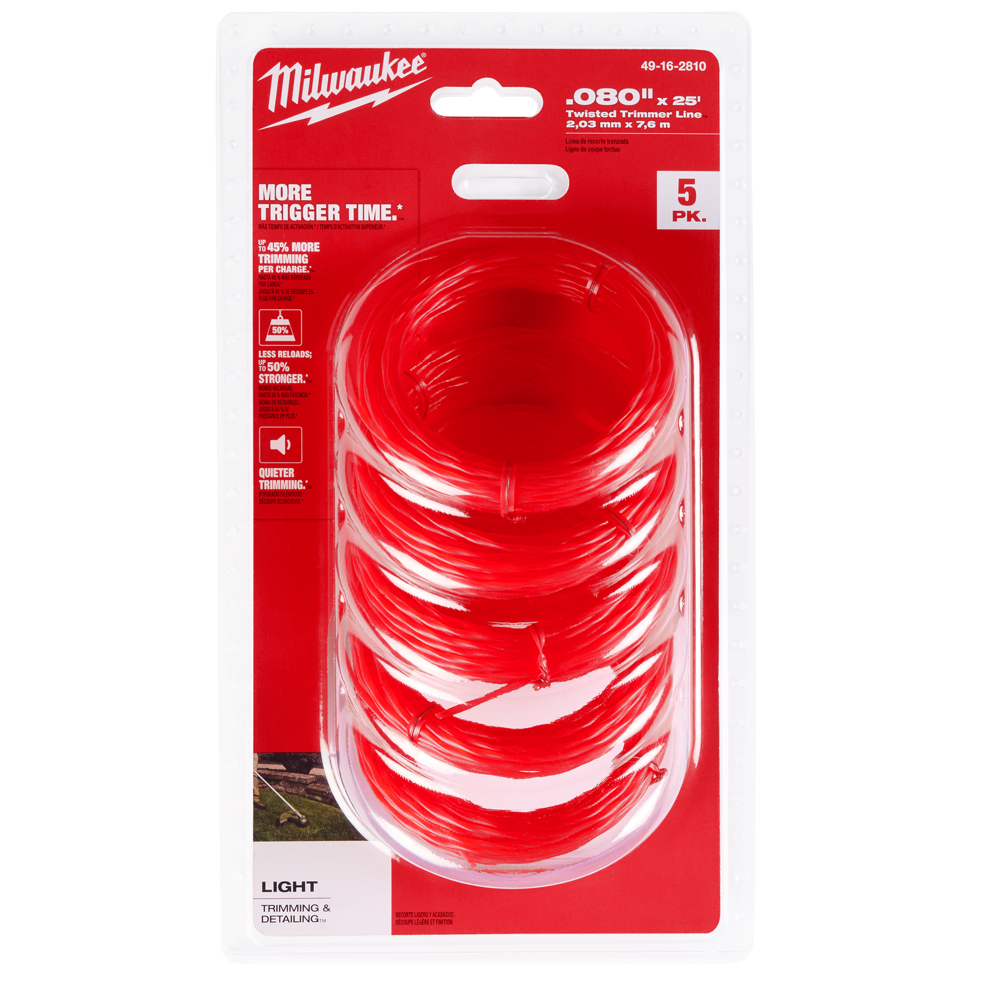 Milwaukee Pre-Cut Twisted Trimmer Line 5 Pack .080