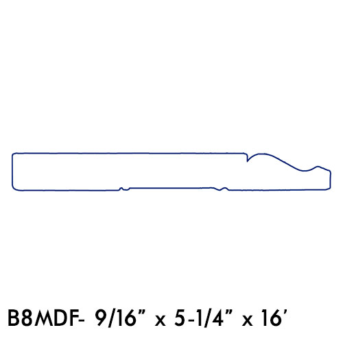 Profile view of MDF baseboard molding with smooth surface for painting in moulding and lumber collections under $50