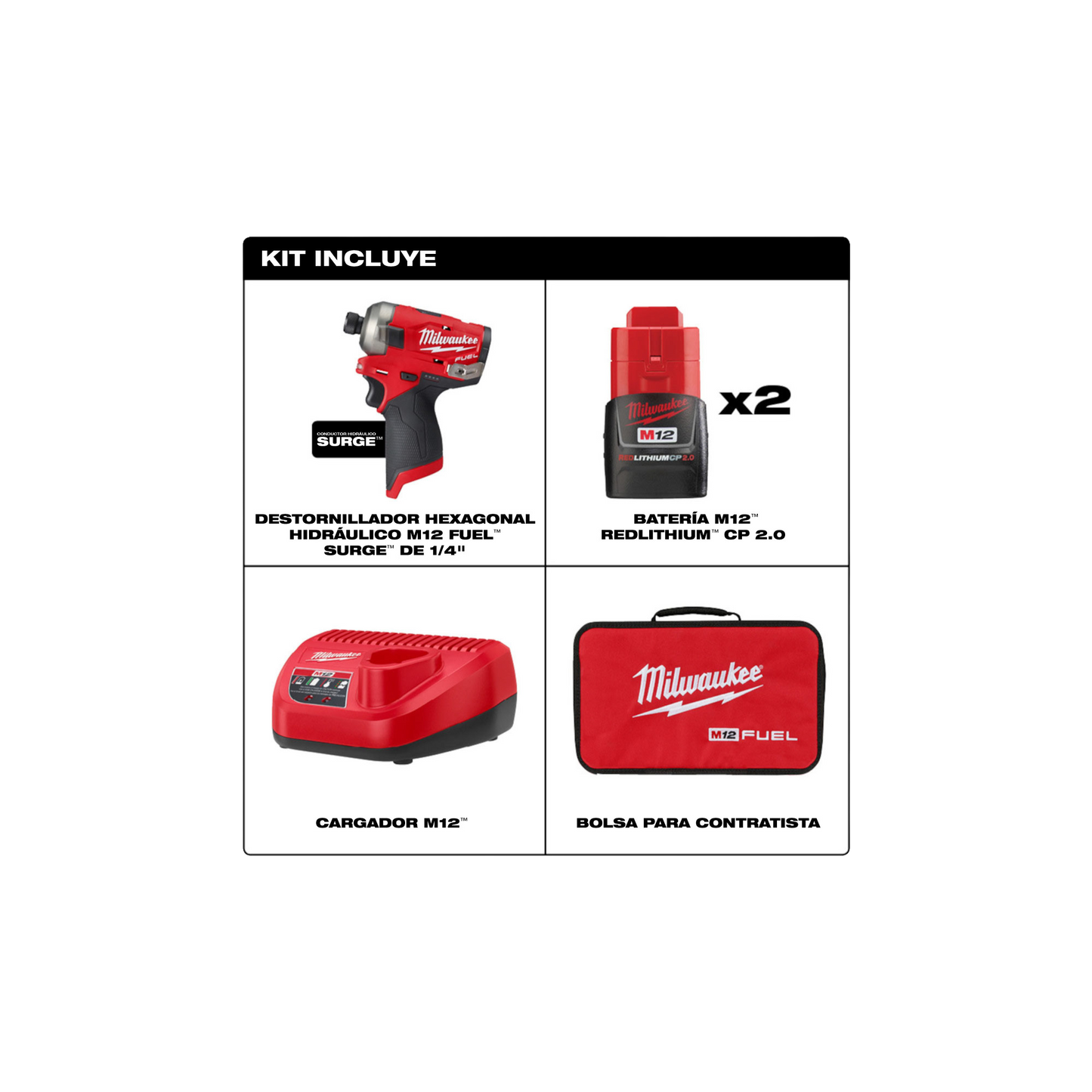 Red and black Milwaukee power tool kit with two batteries, charger, and carrying bag for home improvement and drills collection