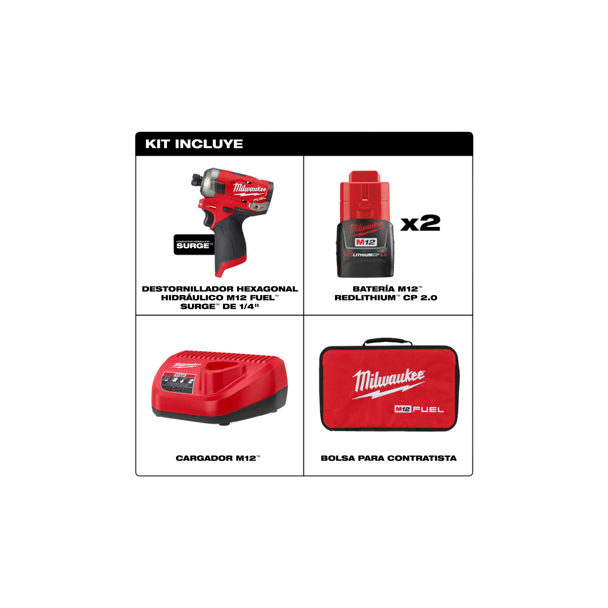 Red and black Milwaukee power tool kit with two batteries, charger, and carrying bag for home improvement and drills collection