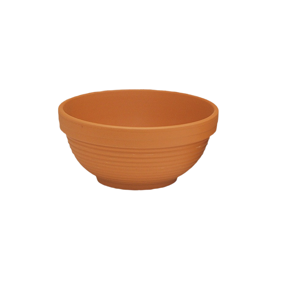 Simple German terracotta bowl with textured exterior for home and kitchen use in natural earthy tone