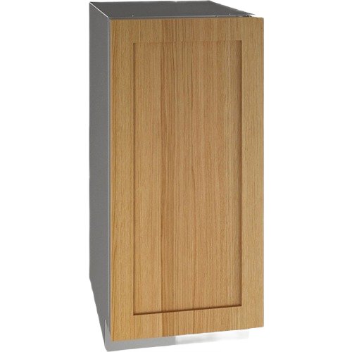 Compact beverage center with a reversible wood-finished door, suited for kitchen and appliance collections