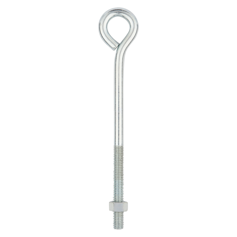 Zinc eye bolt with threaded shaft and hex nut for secure fastening in hardware and fasteners collections