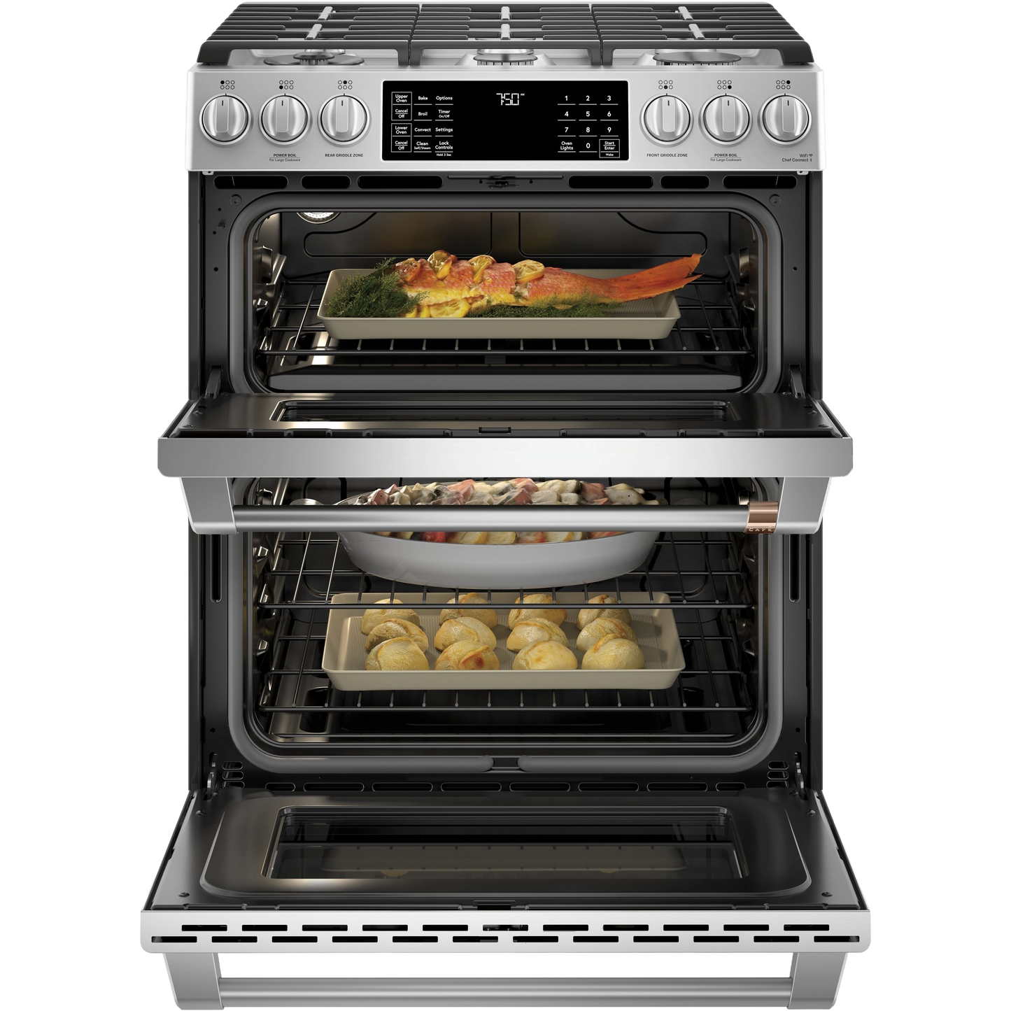 CAFÉ™ 30" Smart Slide-In, Front-Control, Gas Double-Oven Range with Convection