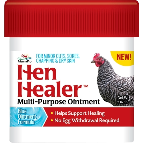 Container of Manna Pro Hen Healer ointment with red lid, designed for minor cuts and skin care in farm animal supplies collection