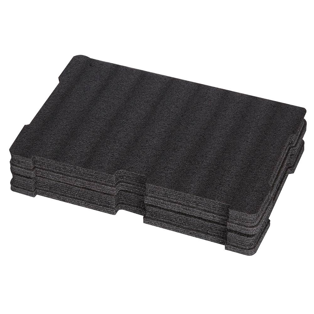 Stacked black layered foam insert for customizable tool storage in Milwaukee workshop organization collections under $50