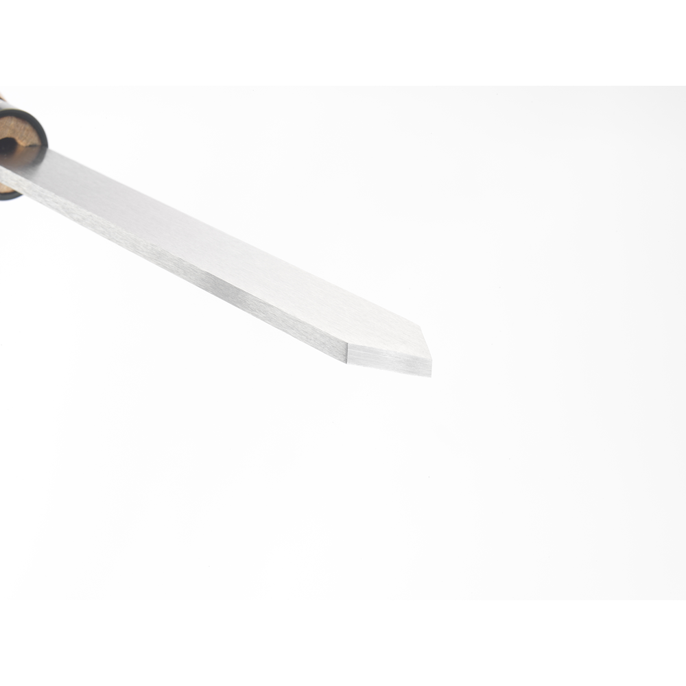 High-speed steel parting tool with sharp angled edge and smooth beech wood handle for woodworking under $100 tools collection