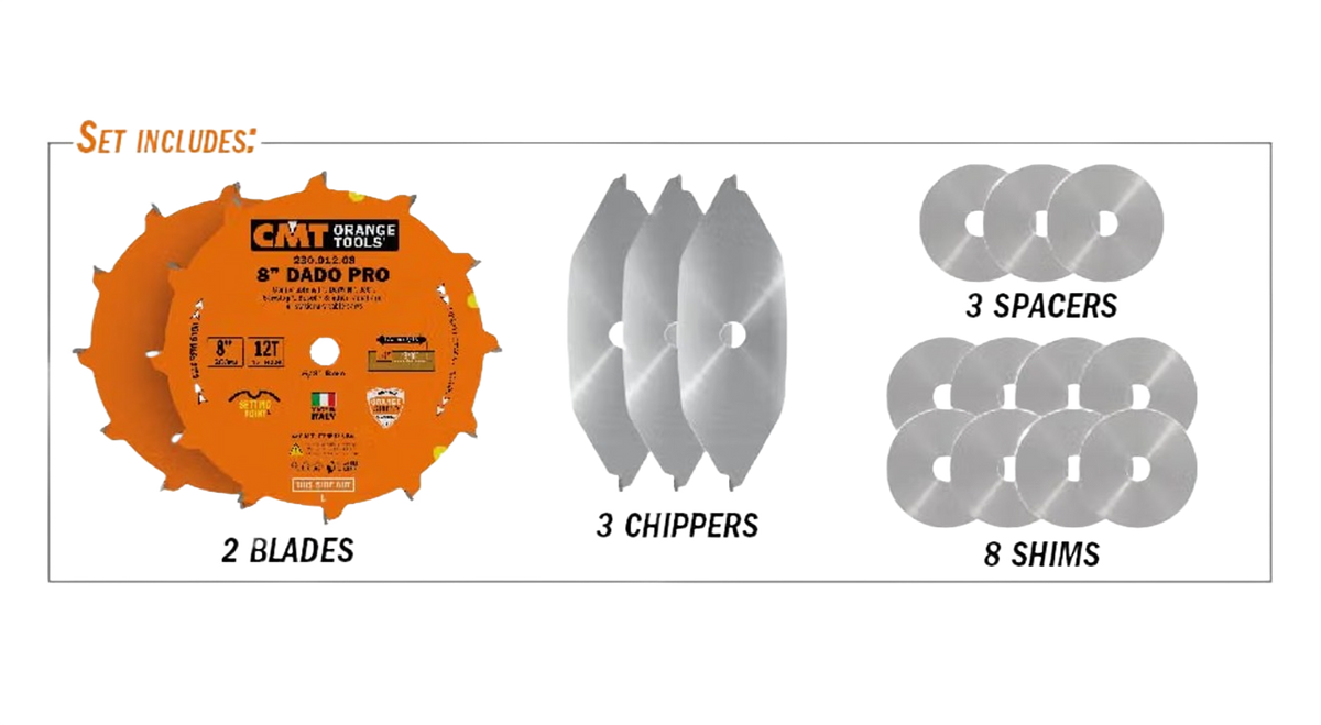 CMT Orange Tools 8’’x1/4” To 13/16” 12T Dado Pro