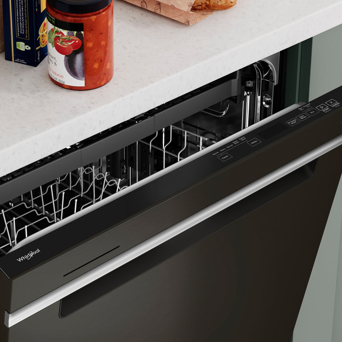 Eco Series Quiet Dishwasher with a washing 3rd Rack & Water Repellent Silverware Basket